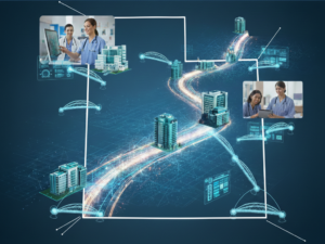 Graphic of data flowing through outline of Utah